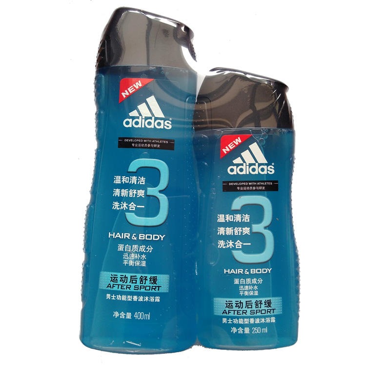 每周秒杀.阿迪达斯沐浴露三合一运动后舒缓 蓝瓶400ml+250ml*1套