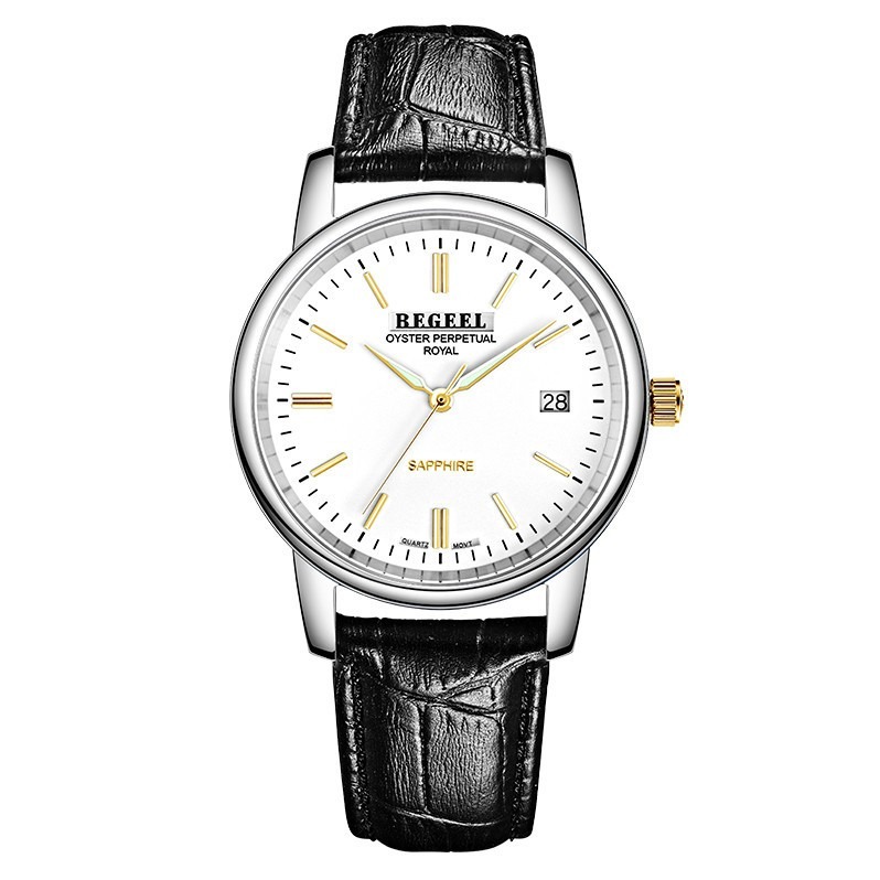 全球购 · 【宾爵】begeel 瑞士进口机芯日历窗口休闲牛皮带石英男表