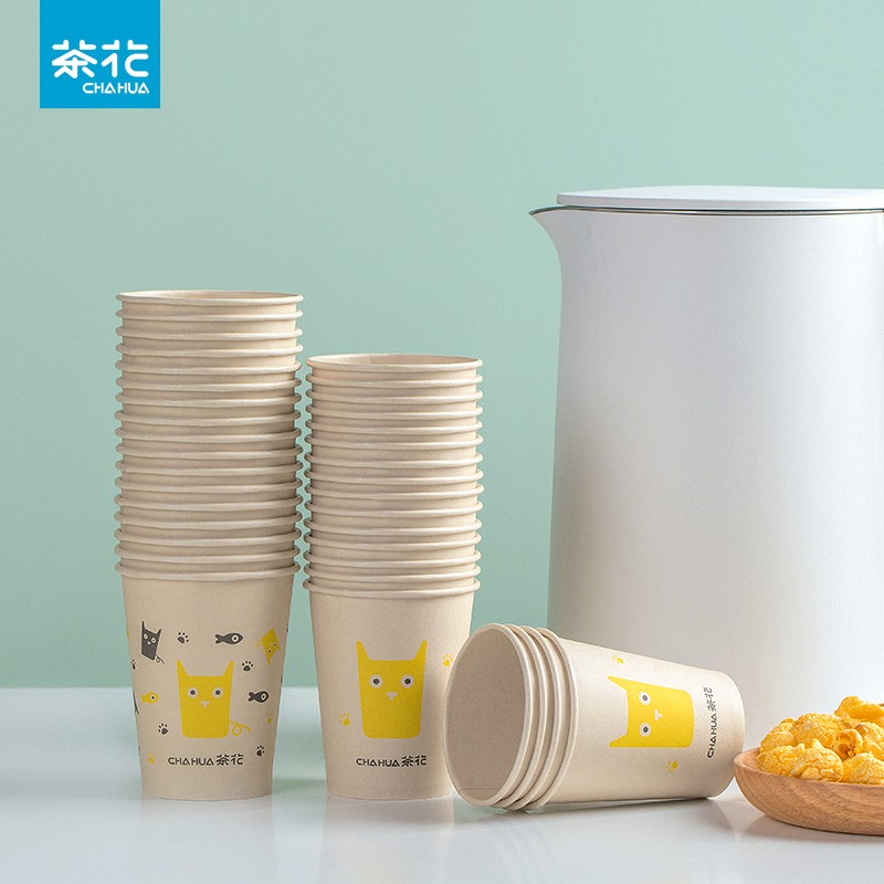 茶花（CHAHUA）原浆一次性纸杯M码40只*5袋 大号225ml 原浆加厚水杯咖啡杯茶杯307002