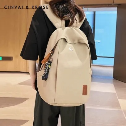 每周秒杀.CinvaiKrose 官网旗舰店背包女士新款双肩包男生轻便大容量旅游书包米白色/黑色（下单备注颜色）偏远地区(含新疆、西藏、内蒙古、甘肃、青海、宁夏)不发货