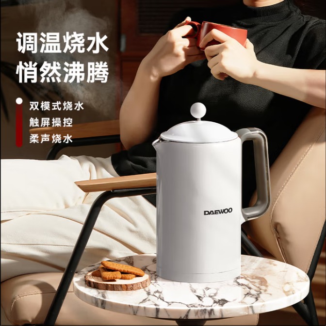每周秒杀.大宇（DAEWOO）烧水壶电热水壶电水壶304不锈钢双层多段控温保温恒温热水瓶EK01 1.5L （红色/白色随机颜色发货）