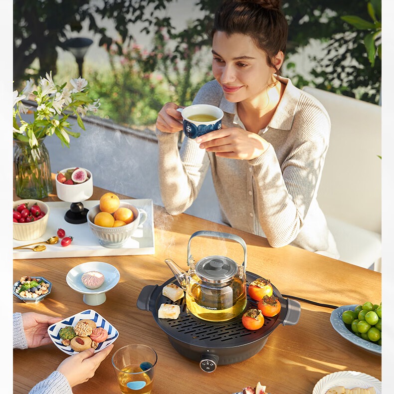 每周秒杀.摩飞电器（Morphyrichards）围炉煮茶器 电陶炉配玻璃茶壶+烧烤网养生壶烹茶烧水煮茶一体机 MR6083深空灰 0.65L