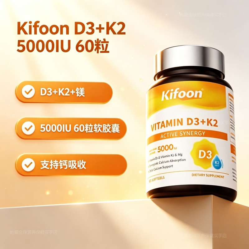 可复恩维生素D3k2镁三合一5000iu备孕妇吸收免疫阳光vd3 60粒*1瓶